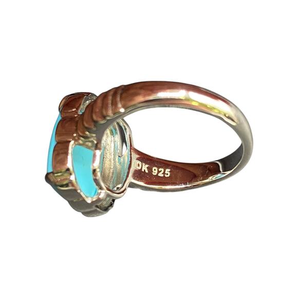 Turquoise 925 Sterling Silver Ring Gemstone Prong Set Rectangle DK Size 7.5 - Picture 10 of 14